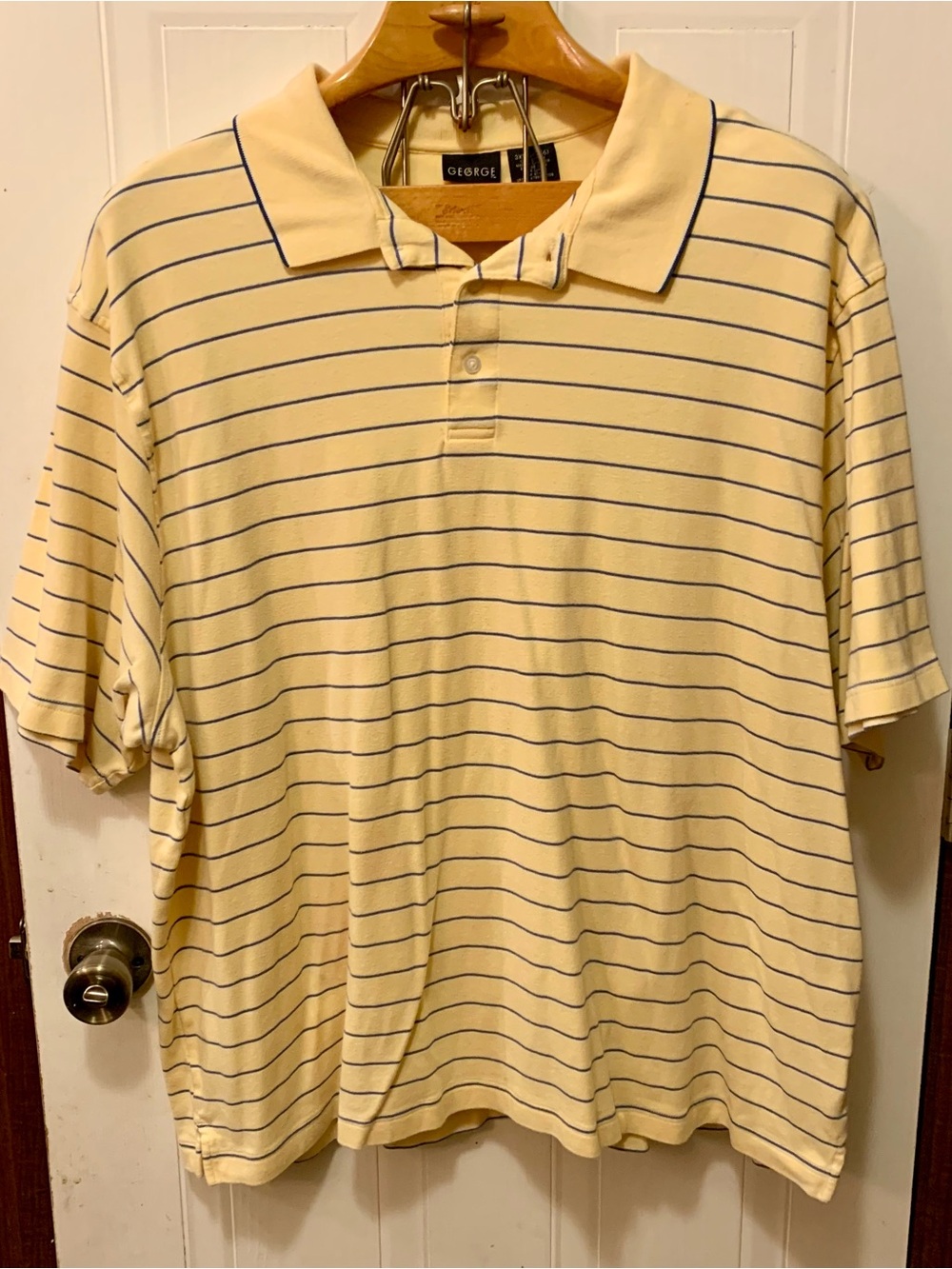 George Men’s Striped Polo Shirt Yellow Blue 3XL Short Sleeve Cotton 54/56